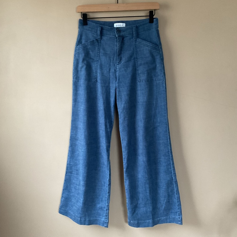 Evereve Wide Legs Pants Chambray Size 24 - Picture 2 of 6